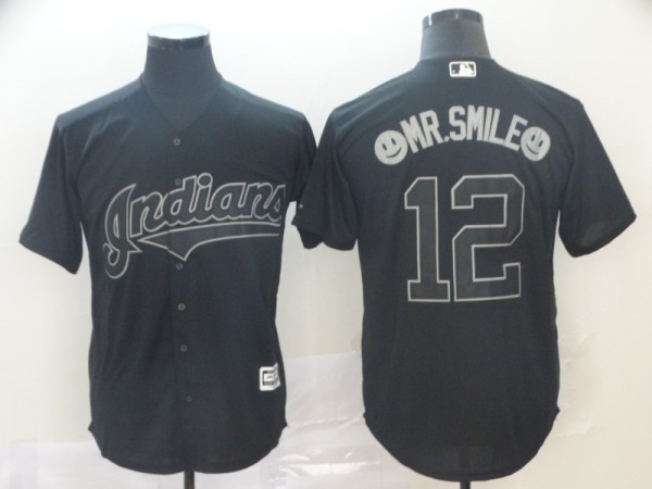 MLB Indians #12 Francisco Lindor Mr. Smile Black 2019 Players Weekend Player Men Jersey