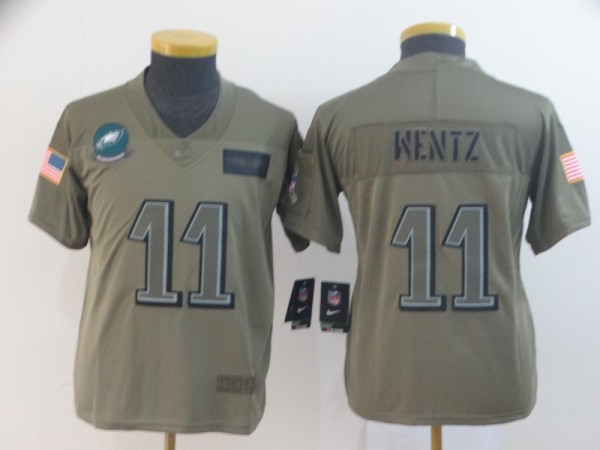 Youth Nike Eagles #11 Carson Wentz 2019 Olive Salute To Service Limited Jersey