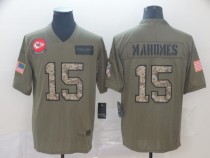 Men's Kansas City Chiefs #15 Patrick Mahomes 2019 Olive/Camo Salute To Service  Limited Jersey