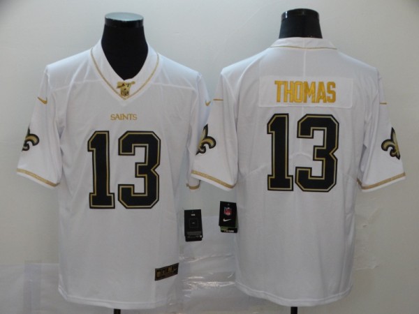 Men's New Orleans Saints #13 Michael Thomas White 2019 100th Season Golden Edition Jersey