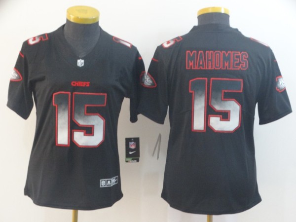 Women's Kansas City Chiefs #15 Patrick Mahomes Black 2019 Smoke Fashion Limited Jersey