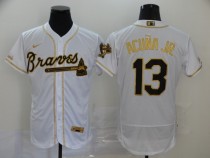 MLB Atlanta Braves #13 Ronald Acuña Jr 2020 White Golden Flex Base Stitched Jersey