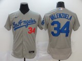 MLB Los Angeles Dodgers #34 Valenzuela Grey Flex Base Elite Jersey