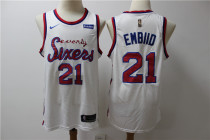 76ers #21 Joel Embiid White Basketball Swingman Hardwood Classics Jersey