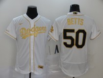 MLB Los Angeles Dodgers #50 Betts White Golden Flex Base Elite Jersey