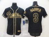 Men's Philadelphia Phillies #3 Bryce Harper Black Golden Flex Base Elite Jersey