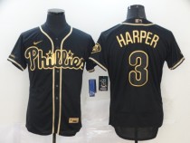 Men's Philadelphia Phillies #3 Bryce Harper Black Golden Flex Base Elite Jersey