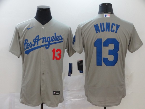 MLB Los Angeles Dodgers #13 Muncy Grey Flex Base Elite Jersey