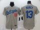 MLB Los Angeles Dodgers #13 Muncy Grey Flex Base Elite Jersey