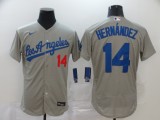 MLB Los Angeles Dodgers #14 Hernandez Grey Flex Base Elite Jersey