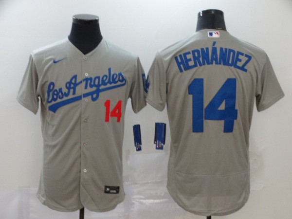 MLB Los Angeles Dodgers #14 Hernandez Grey Flex Base Elite Jersey