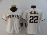 Women MLB Milwaukee Brewers #22 Christian Yelich Cream Game Nike Jersey