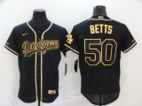 MLB Los Angeles Dodgers #50 Betts Black Golden Flex Base Elite Jersey