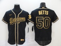 MLB Los Angeles Dodgers #50 Betts Black Golden Flex Base Elite Jersey