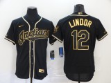MLB Cleveland Indians #12 Francisco Lindor Black Golden Flex Base Elite Jersey