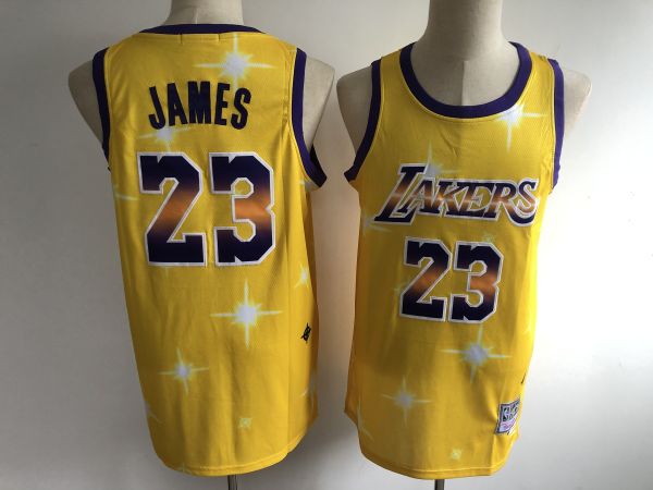 NBA Los Angeles Lakers #23 Lebron James Swingman Gold Classic Airbrush Stitched Jersey
