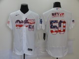 MLB Los Angeles Dodgers White #50 Mookie Betts USA Flag Flexbase Jersey