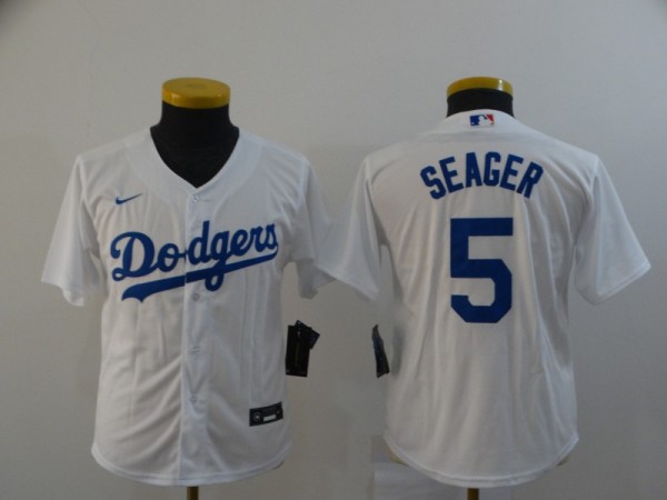 Youth MLB Los Angeles Dodgers #5 Seager White Game Jersey