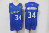 NBA Milwaukee Bucks #34 Giannis Antetokounmpo Blue New Uniform 2020-2021City Edition Jersey