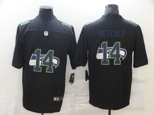 Men's Seattle Seahawks #14 D.K. Metcalf Black Shadow Logo Limited Jersey