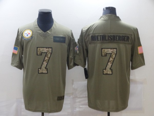 Men's Pittsburgh Steelers #7 Ben Roethlisberger 2019 Olive/Camo Salute To Service Limited Jersey