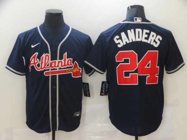 MLB Atlanta Braves #24 Sanders Blue Game Nike Jersey