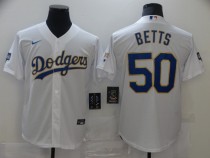 MLB Los Angeles Dodgers #50 Mookie Betts White Gold Game Nike Jersey