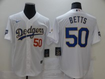 MLB Los Angeles Dodgers #50 Mookie Betts White Gold Game Nike Jersey