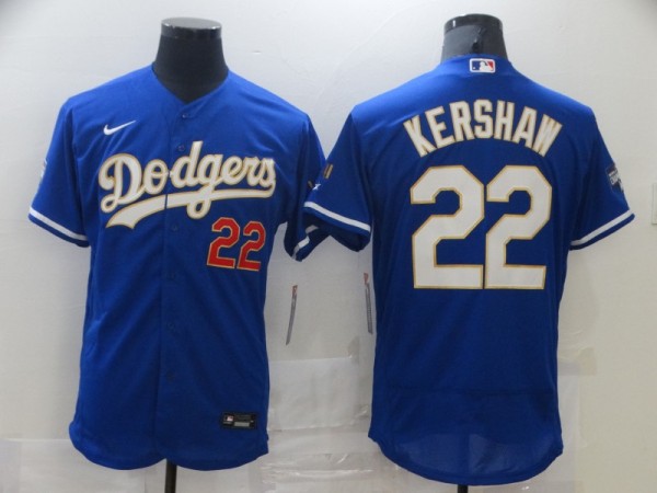 MLB Los Angeles Dodgers #22 Clayton Kershaw Blue Gold Championship Flex Base Elite Jersey