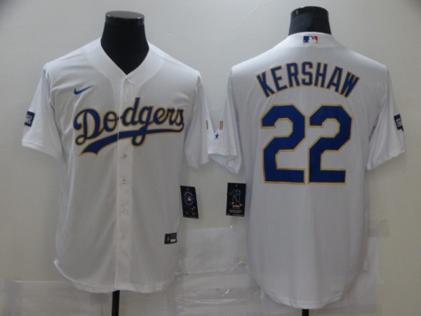 MLB Los Angeles Dodgers #22 Clayton Kershaw White Gold Game Nike Jersey
