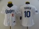 Women MLB Los Angeles Dodgers #10 Turner White Gold Game Nike Jersey