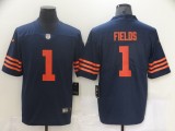 Men's Chicago Bears #1 Justin Fields Blue with Orange Letters Vapor Untouchable Limited Jersey