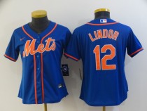 Women MLB New York Mets #12 Lindor Blue Game Nike Jersey