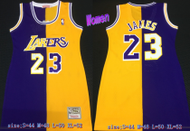 Women NBA Los Angeles Lakers #23 LeBron James Purple/Yellow Split Throwback Dress Jersey