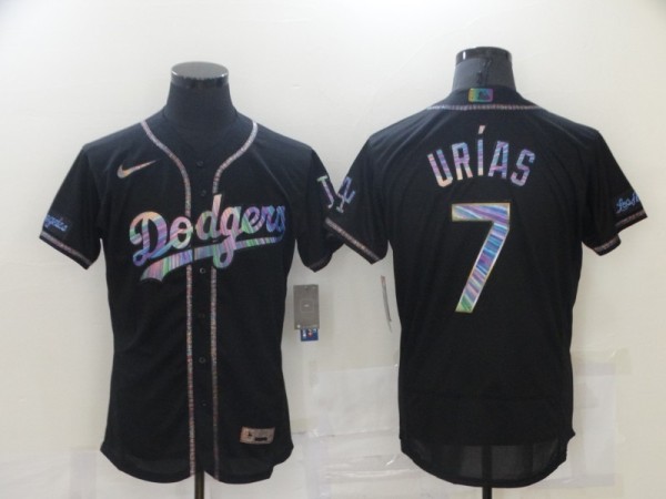 MLB Los Angeles Dodgers #7 Julio Urias 2021 Black Iridescent Logo Flex Elite Jersey