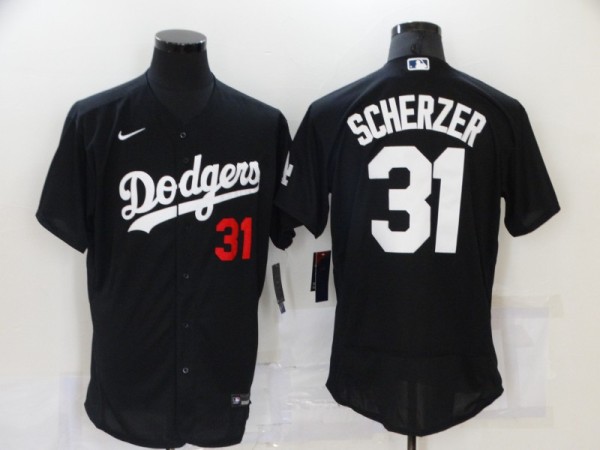 MLB Los Angeles Dodgers #31 Scherzer Black Flex Base Elite Jersey