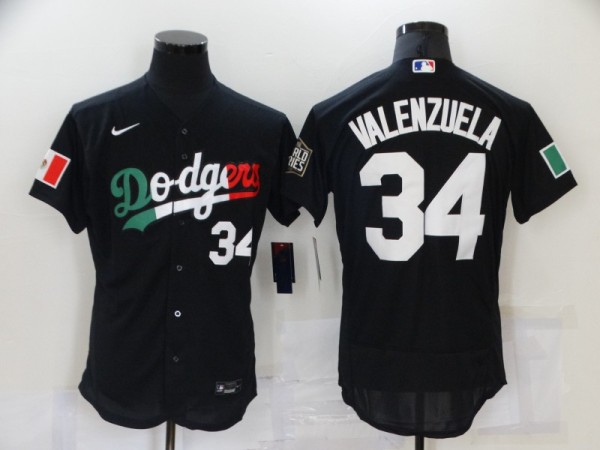 MLB Los Angeles Dodgers #34 Valenzuela Black Flex Base Elite Jersey