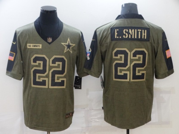 Men's Dallas Cowboys #22 E.Smith 2021 Olive Salute To Service Limited Jersey