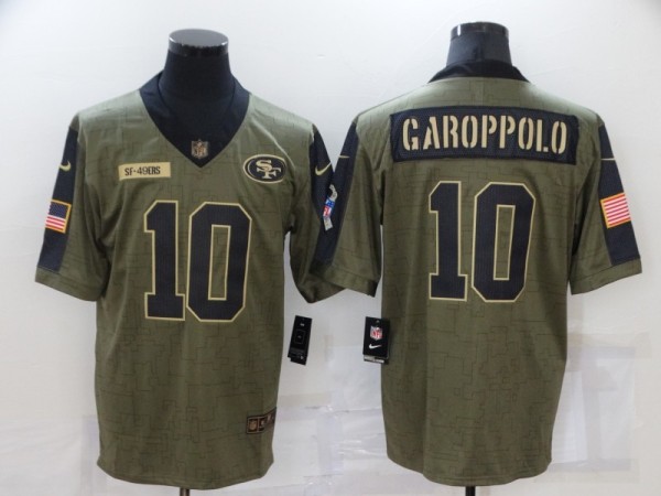 Men's San Francisco 49ers #10 Jimmy Garoppolo 2021 Olive Salute To Service Limited Jersey