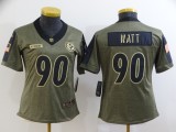 Women Pittsburgh Steelers #90 T. J. Watt  2021 Olive Salute To Service Limited Jersey