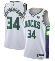 NBA Milwaukee Bucks #34 Giannis Antetokounmpo White 2021/22 75th Anniversary Jersey