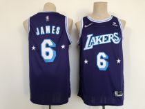 NBA Los Angeles Lakers #6 LeBron James Purple 2021 City Edition 75th Anniversary Jersey