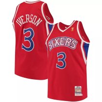 NBA Philadelphia 76ers #3 Iverson Customized Red Mitchell & Ness Hardwood Classics Jersey