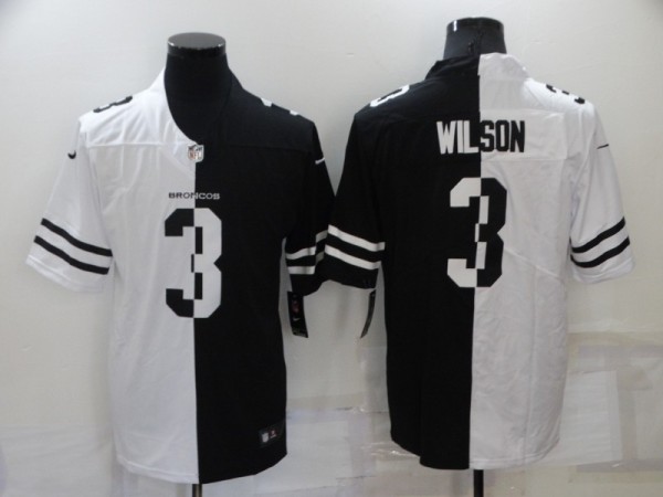 Men's Denver Broncos #3 Russell Wilson White/Black Split Limited Jersey