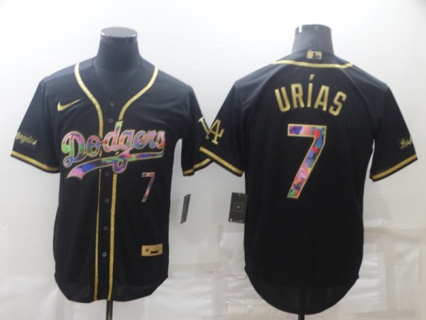 Men's Los Angeles Dodgers #7 Julio Urias Black Golden Flex Elite Jersey