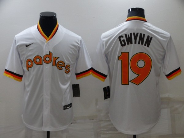 MLB San Diego Padres  #19 Tony Gwynn White Throwback Jersey