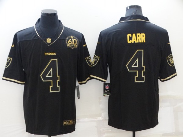 Men's Las Vegas Raiders #4 Derek Carr Black/Gold With 60th Anniversary Patch Vapor Limited Jersey