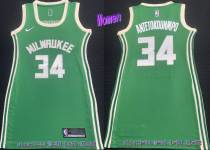 Women NBA Milwaukee Bucks #34 Giannis Antetokounmpo Green Dress Jersey