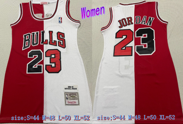Women NBA Chicago Bulls #23 Jorden Red/White Split 1997-98 Throwback Dress Jersey