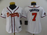 Women MLB Atlanta Braves #7 Dansby Swanson 2022 White/Gold World Series Champions Program Jersey